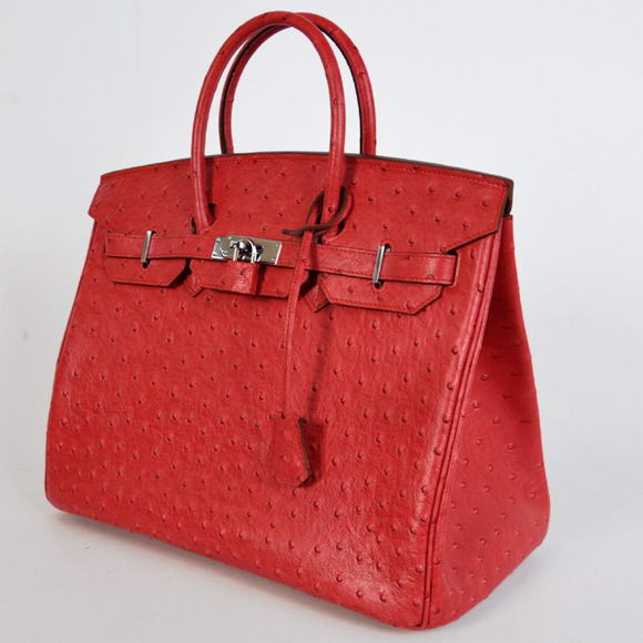 Hermes Birkin 35CM Tote Bags Ostrich Togo Leather Red Silver