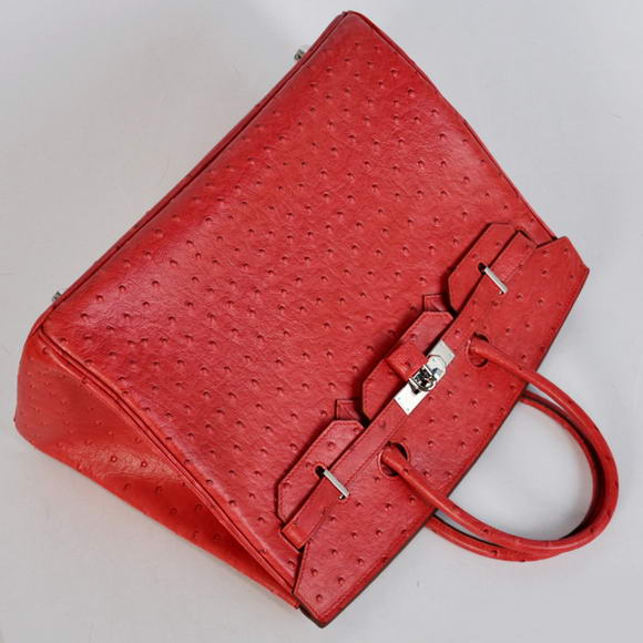 Hermes Birkin 35CM Tote Bags Ostrich Togo Leather Red Silver