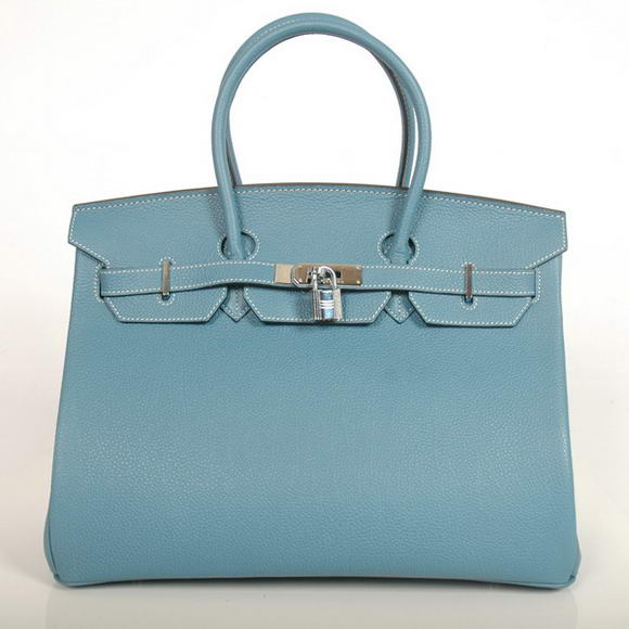 Hermes Birkin 35CM Tote Bags Smooth Togo Leather Blue Silver