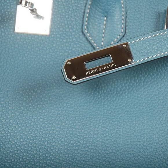 Hermes Birkin 35CM Tote Bags Smooth Togo Leather Blue Silver