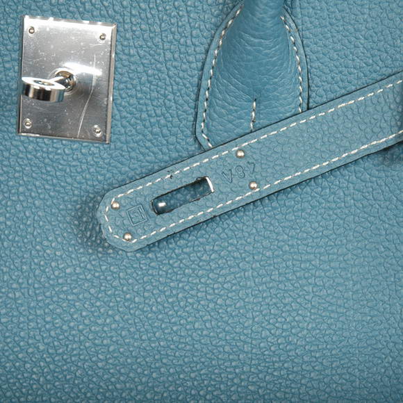 Hermes Birkin 35CM Tote Bags Smooth Togo Leather Blue Silver