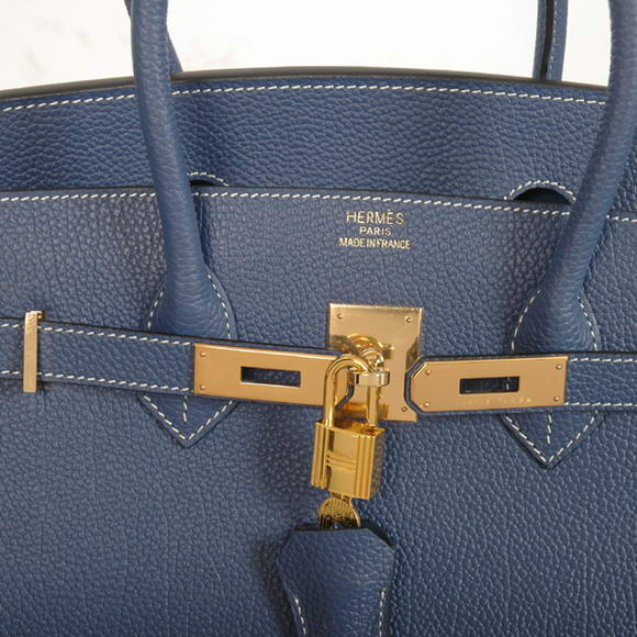 Hermes Birkin 35CM Tote Bags Smooth Togo Leather Dark Blue Golden