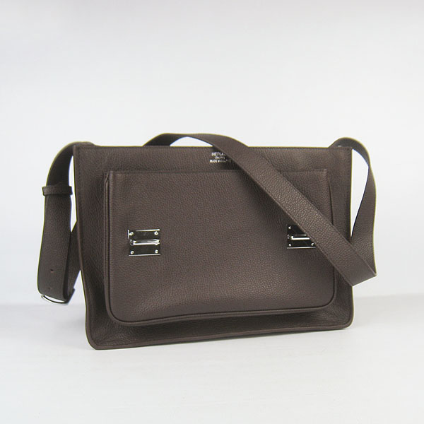 Hermes Jypsiere Togo Leather Messenger Bag Dark Coffee