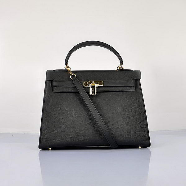 Newest 2012 Hermes Kelly 32cm Bags Black Calf Leather Gold