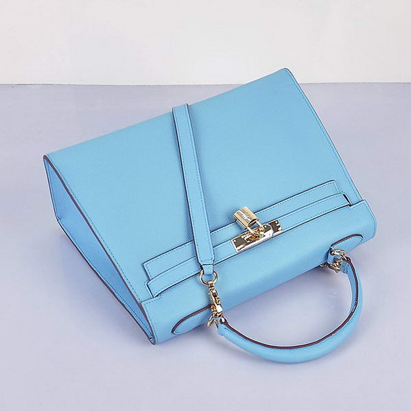 Top Quality Hermes Kelly 32cm Bags SkyBlue Calf Leather Gold