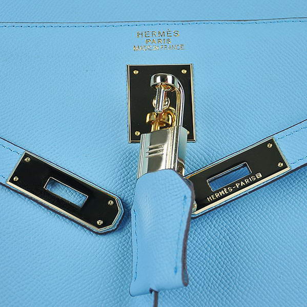 Top Quality Hermes Kelly 32cm Bags SkyBlue Calf Leather Gold