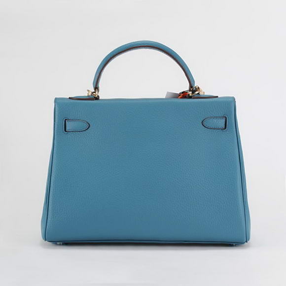 Hermes Kelly 32cm Togo Leather Handbags 6018 Blue Golden