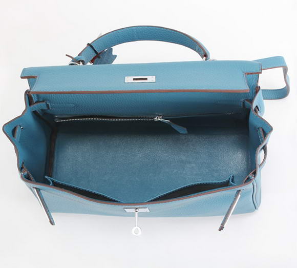 Hermes Kelly 32cm Togo Leather Handbags 6018 Blue Silver