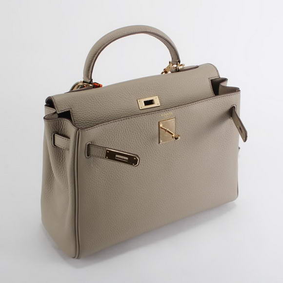 Hermes Kelly 32cm Togo Leather Handbags 6018 Light Grey Golden