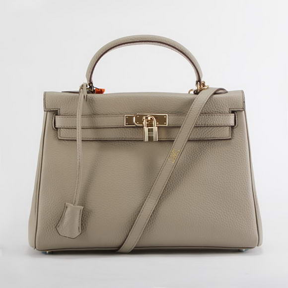 Hermes Kelly 32cm Togo Leather Handbags 6018 Light Grey Golden