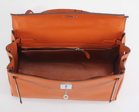 Hermes Kelly 32cm Togo Leather Handbags 6018 Orange Silver