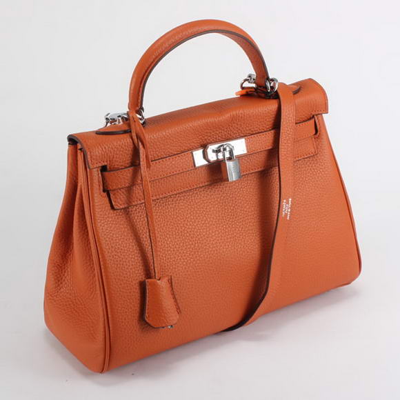 Hermes Kelly 32cm Togo Leather Handbags 6018 Orange Silver