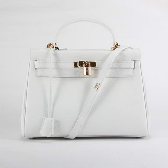 Hermes Kelly 32cm Togo Leather Handbags 6018 White Golden