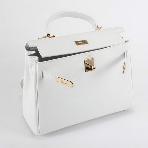 Hermes Kelly 32cm Togo Leather Handbags 6018 White Golden