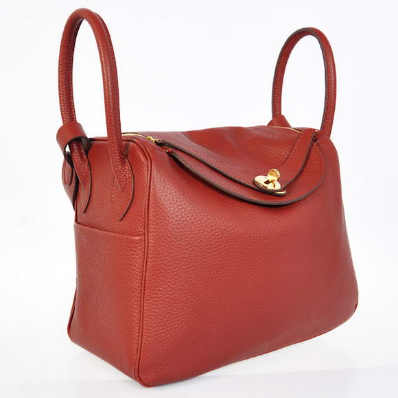 Hermes Lindy 30CM Havanne Handbags 1057 Bordeaux Leather Golden Hardware