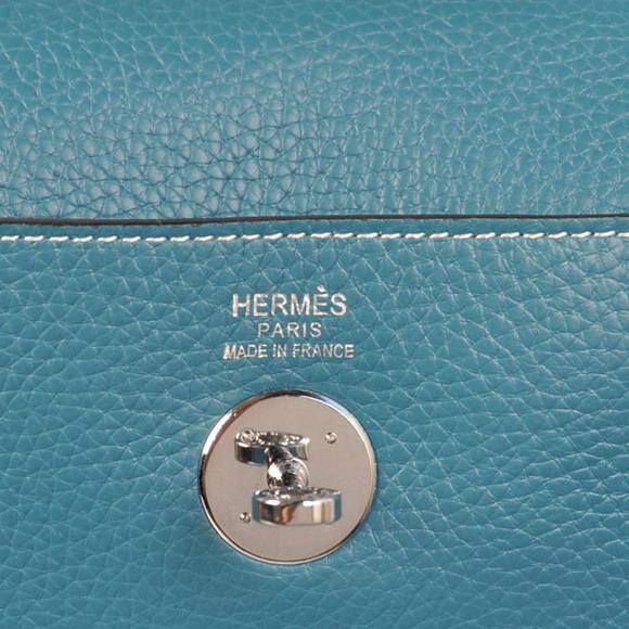 Hermes Lindy 30CM Havanne Handbags 1057 Mid Blue Leather Silver Hardware