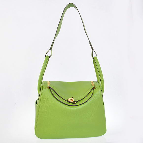 Hermes Lindy 30CM Havanne Handbags 1057 Light Green Leather Golden Hardware