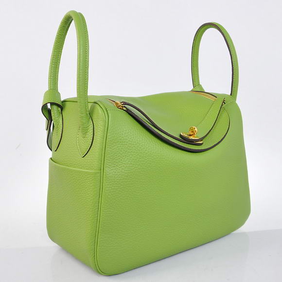 Hermes Lindy 30CM Havanne Handbags 1057 Light Green Leather Golden Hardware