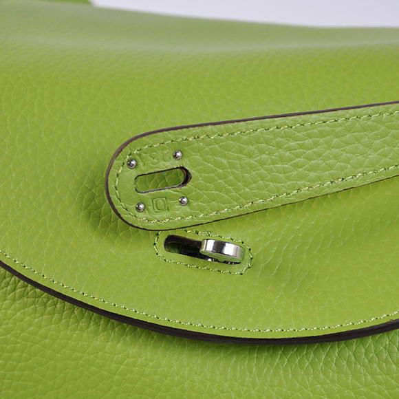 Hermes Lindy 30CM Havanne Handbags 1057 Light Green Leather Silver Hardware