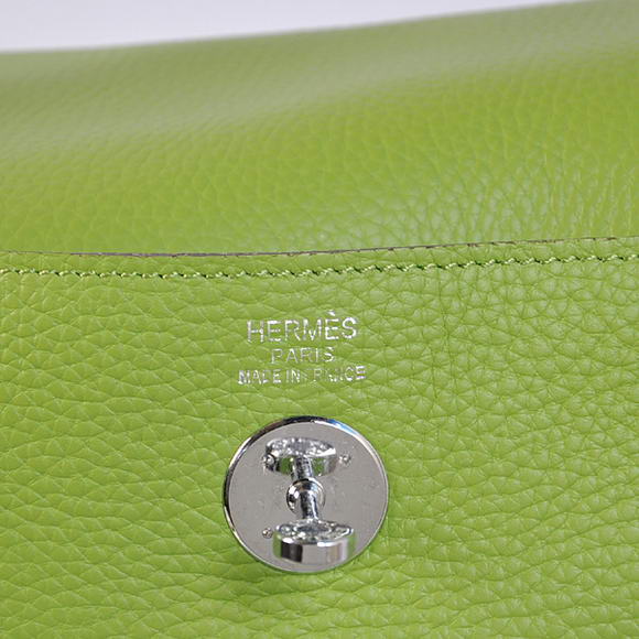 Hermes Lindy 30CM Havanne Handbags 1057 Light Green Leather Silver Hardware