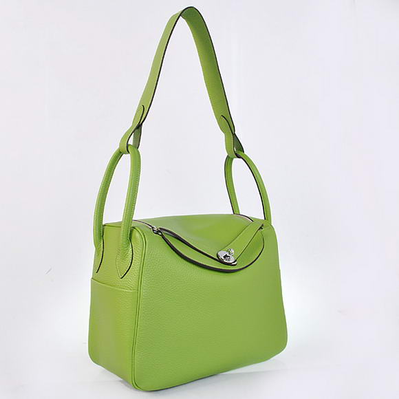 Hermes Lindy 30CM Havanne Handbags 1057 Light Green Leather Silver Hardware