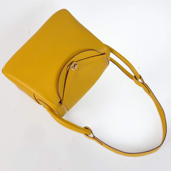 Hermes Lindy 30CM Havanne Handbags 1057 Yellow Leather Golden Hardware