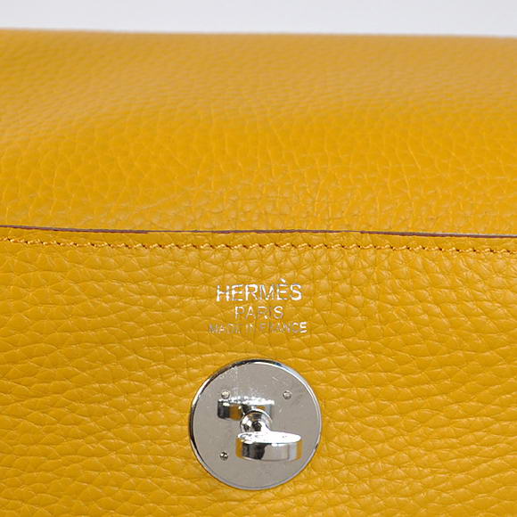 Hermes Lindy 30CM Havanne Handbags 1057 Yellow Leather Silver Hardware