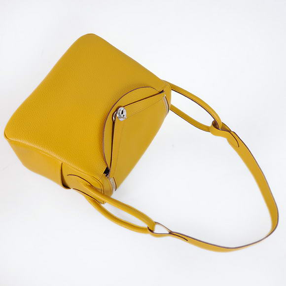 Hermes Lindy 30CM Havanne Handbags 1057 Yellow Leather Silver Hardware