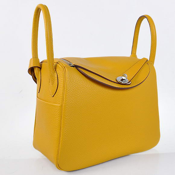 Hermes Lindy 30CM Havanne Handbags 1057 Yellow Leather Silver Hardware