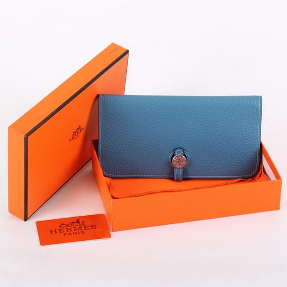 Hermes Dogon Togo Leather Wallet Travel Case A808 Blue