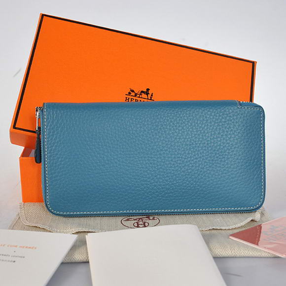 Hermes Evelyn Long Wallet Zip Purse A808 Blue