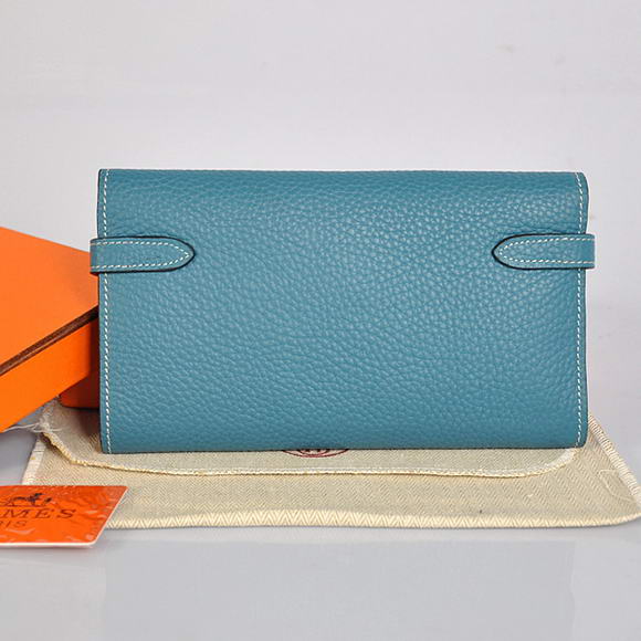 Hermes Kelly Wallet Togo Leather Bi-Fold Purse A708 Blue