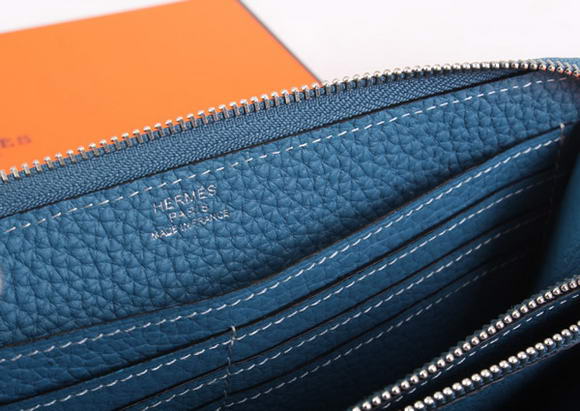 Hermes Togo Leather Perforated Zippy Wallet 9032 Blue