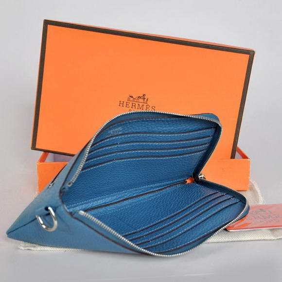 Hermes Zipper Cards Wallet Togo Leather A908 Blue