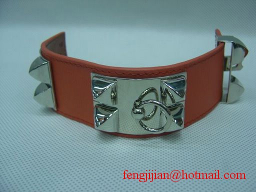 2009 Hermes Orange Leather Silver Bangle 1171