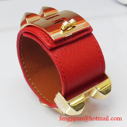 2009 Hermes Red Leather Gold Bangle 1171