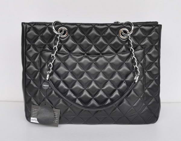 buy Cheap Chanel A50995 Black Sheepskin Leather Shoulder Bag Silver