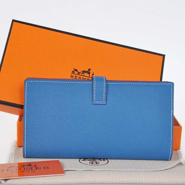 Hermes Bearn Wallet Original Smooth Leather Blue