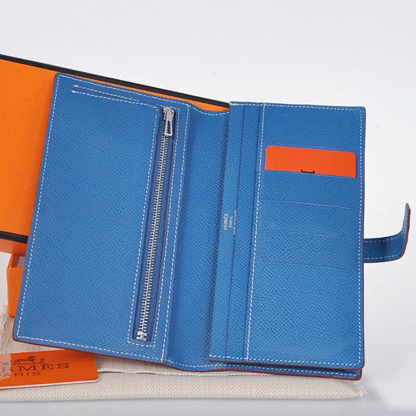 Hermes Bearn Wallet Original Smooth Leather Blue