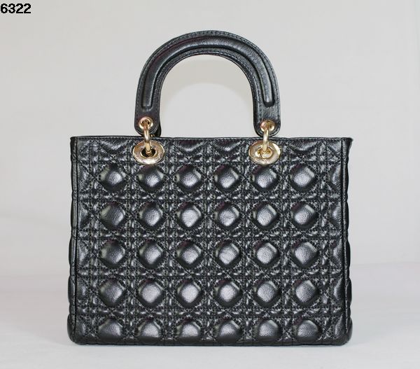 Christian Lady Dior Black Lambskin Bag 6322 Gold