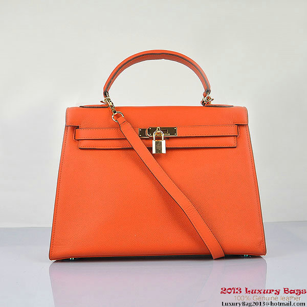 Hermes Kelly 32cm Shoulder Bags H6108 Orange Leather Gold