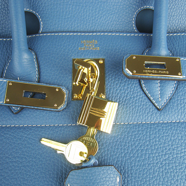 Hermes Birkin 6109 Togo Leather Bag Blue 42cm Gold