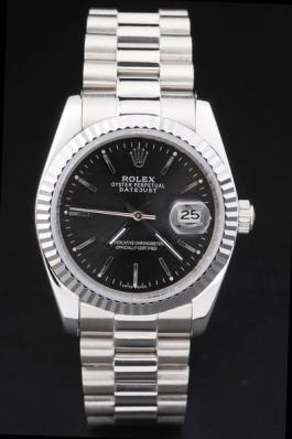 Rolex Datejust Silver Black Stainless Steel Watch-RD2411