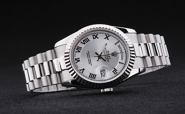 Rolex Day-Date Silver White Cutwork 34mm Men Watch-RD3822