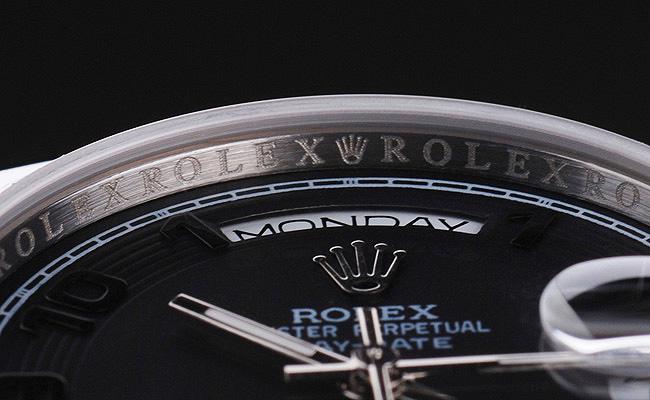 Rolex Day-Date Silver Cutwork Black Surface Watch-RD3818