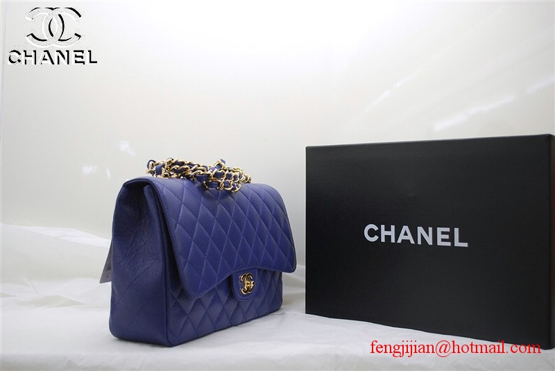 Chanel Jumbo Caviar Flap Bag 36076 Blue Gold Chain