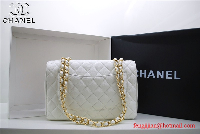 Chanel Jumbo Caviar Flap Bag 36076 White Gold Chain
