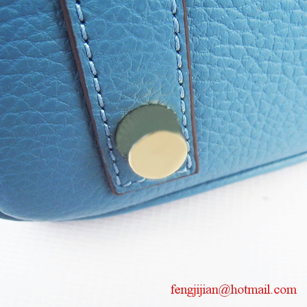 Hermes Birkin 25cm Togo Leather Bag 6068 Blue Gold Palladium hardware