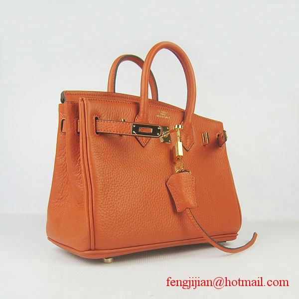 Hermes Birkin 25cm Embossed Leather Handbag 6068 Orange Gold Palladium Hardware 