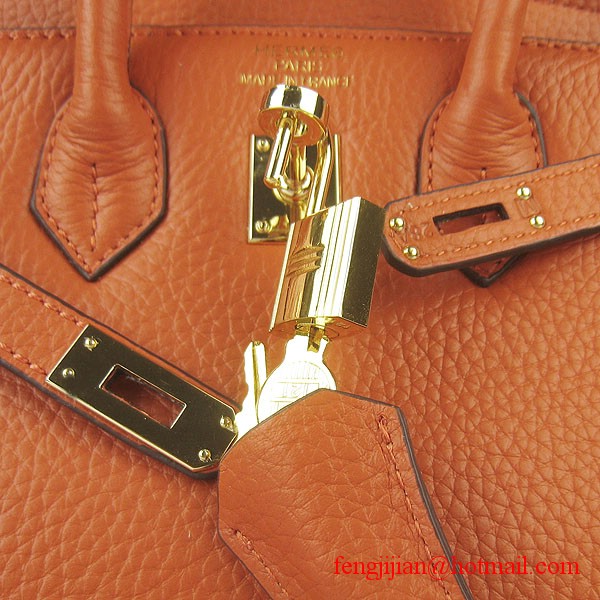 Hermes Birkin 25cm Embossed Leather Handbag 6068 Orange Gold Palladium Hardware 